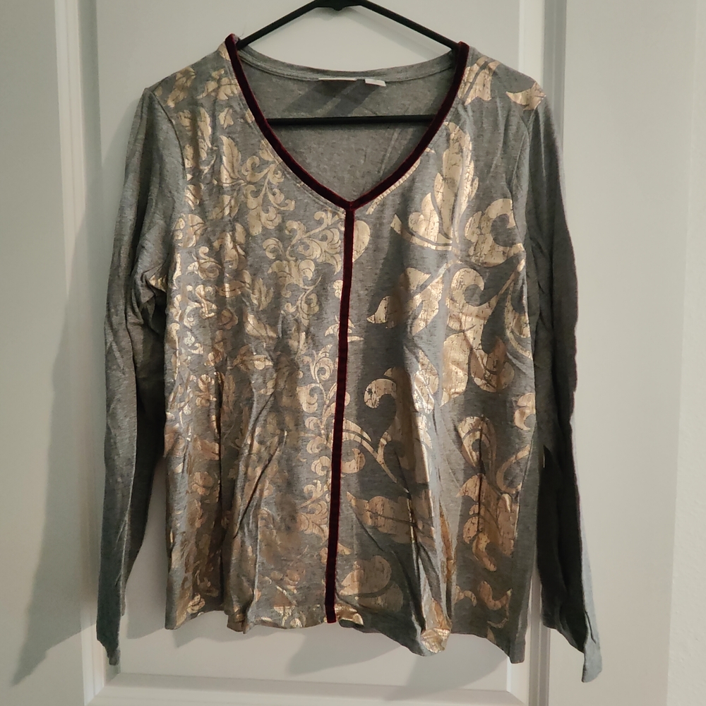 Elegant Gold and Gray Long Sleeve Top